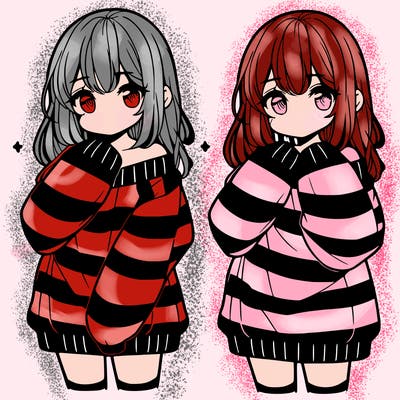 anime girl in a striped oversized sweater