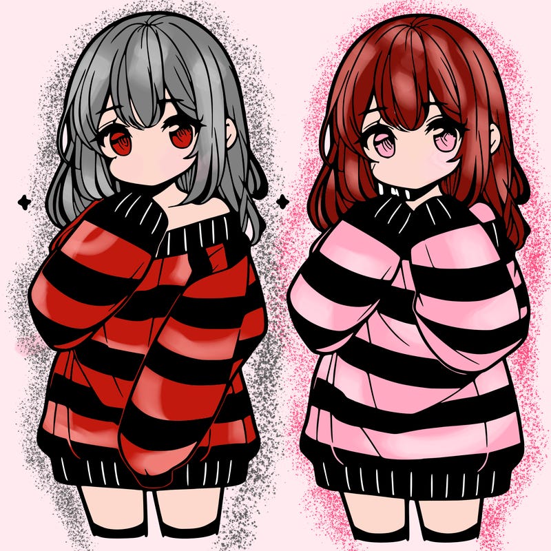 anime girl in a striped oversized sweater
