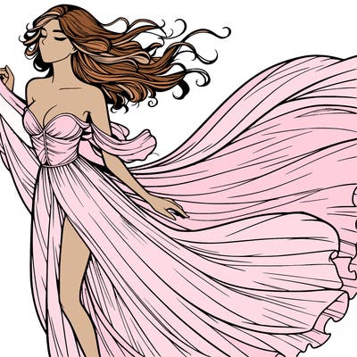 realistic woman in dress flowing the the wind