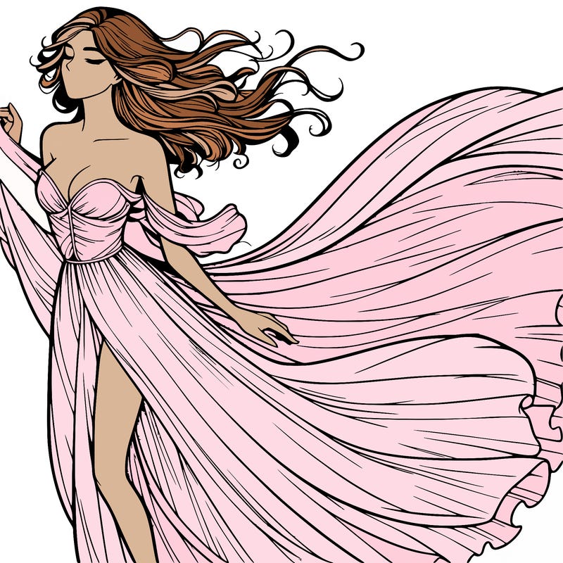 realistic woman in dress flowing the the wind