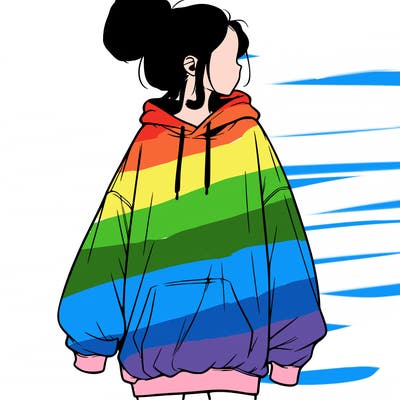 realistic girl with a oversized sweatshirt on and a bun