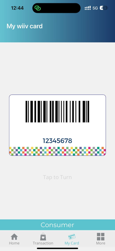 Digital wiiv loyalty card with barcode for mobile rewards scanning