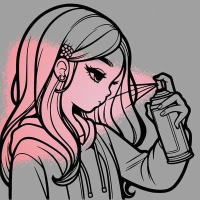 a realistic girl spray painting