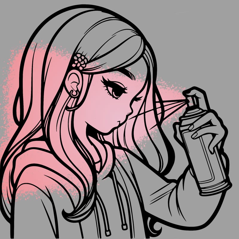 a realistic girl spray painting