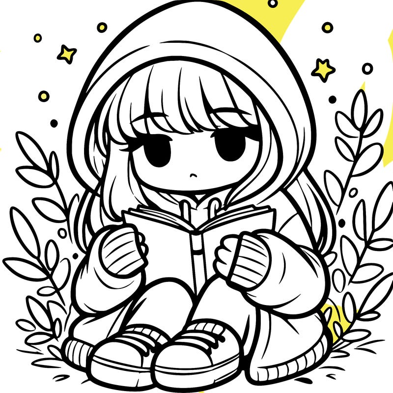 girl in oversized hoodie reading a book