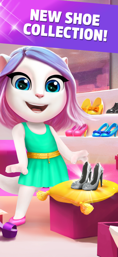 My Talking Angela - Angela from My Talking Angela showcasing a new collection of colorful shoes and sparkly silver high heels