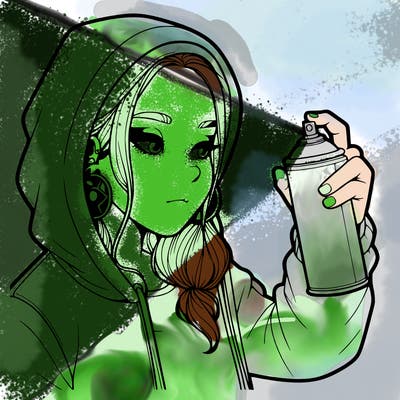 a realistic girl, spray painting