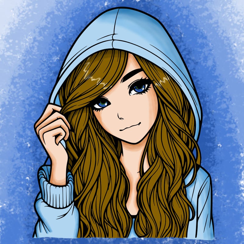 realistic girl with long hair and a hoodie