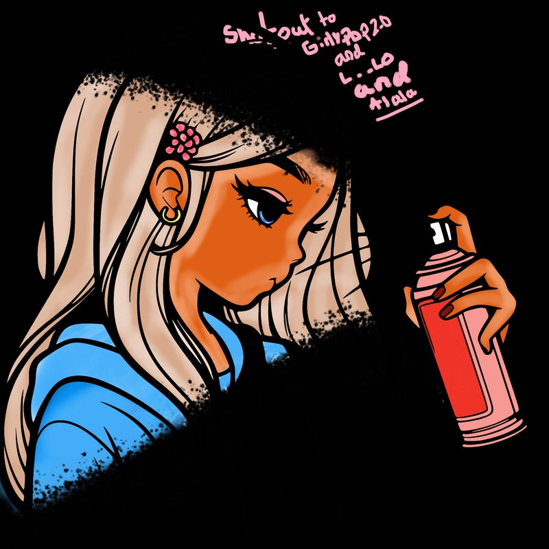 a realistic girl spray painting