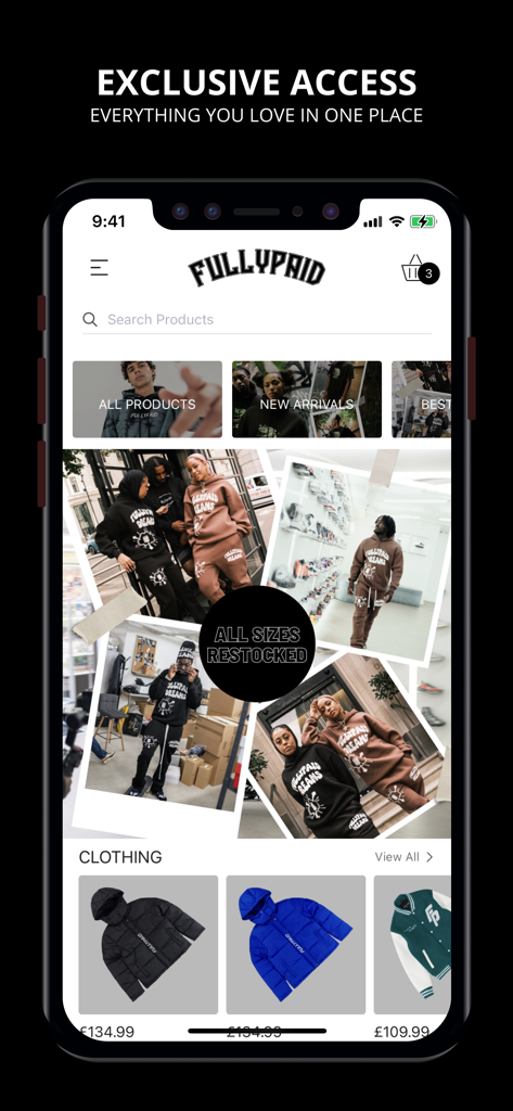 FULLYPAID CLOTHING - Fully Paid Clothing mobile app interface featuring streetwear collections and exclusive shop access.