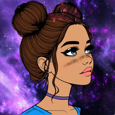 realistic girl with buns on the top of her head