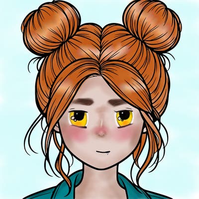 realistic girl with buns on the top of her hair