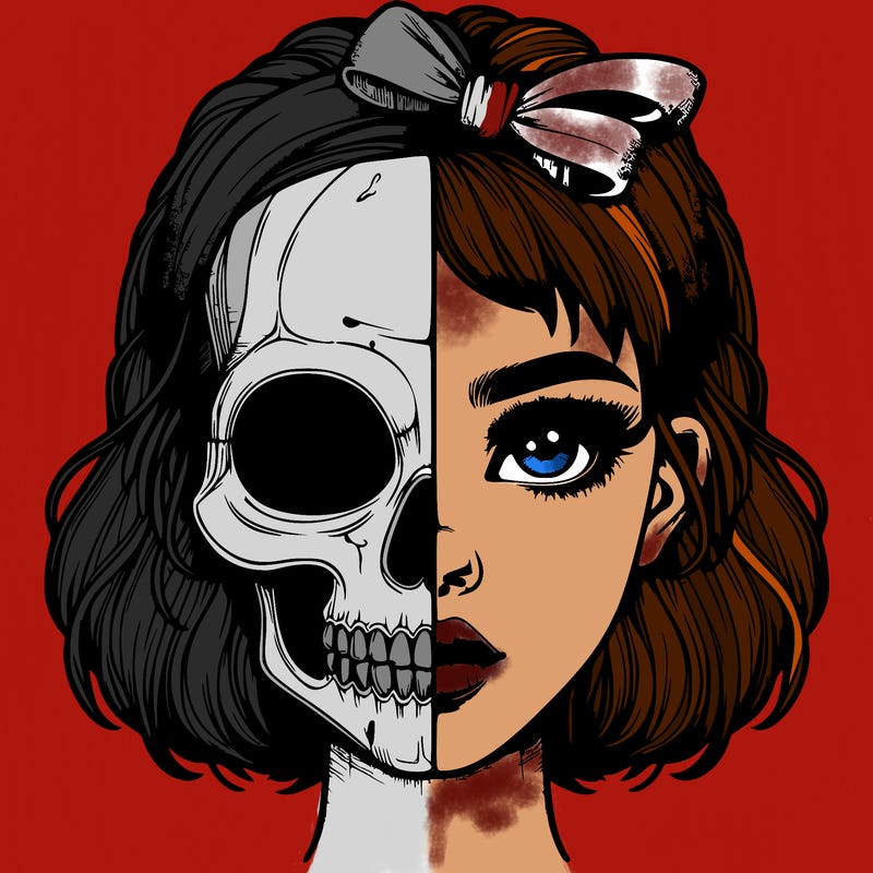 realistic girl with half skull mask