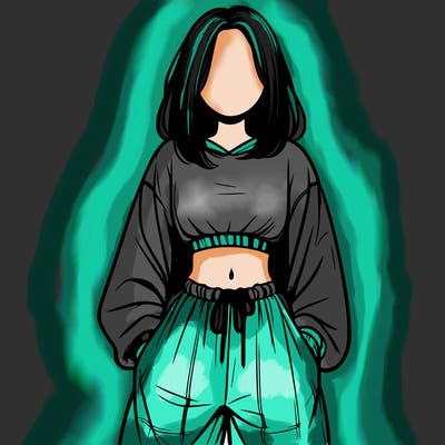 realistic girl faceless with baggy pants and a crop top
