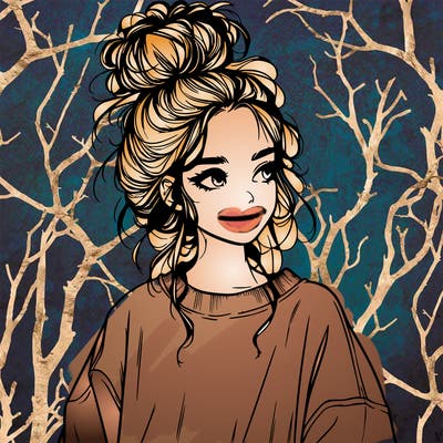 realistic girl with messy bun and oversized clothing