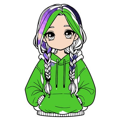 a realistic girl with a oversized hoodie and she has braids