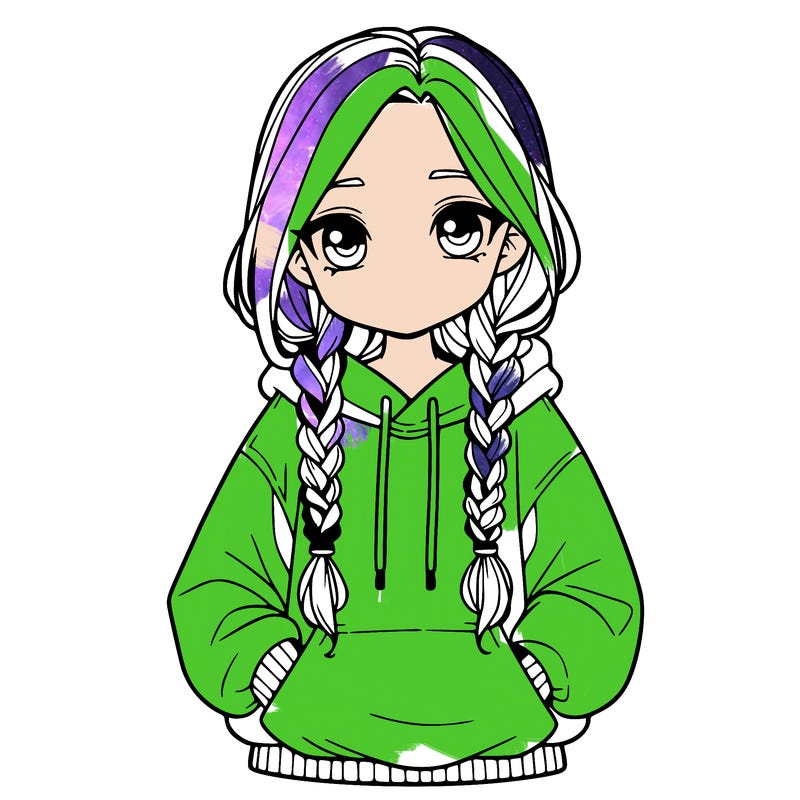 a realistic girl with a oversized hoodie and she has braids
