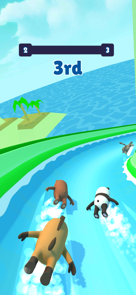 Des personnages animaux s'affrontent sur un toboggan aquatique 3D dans une course