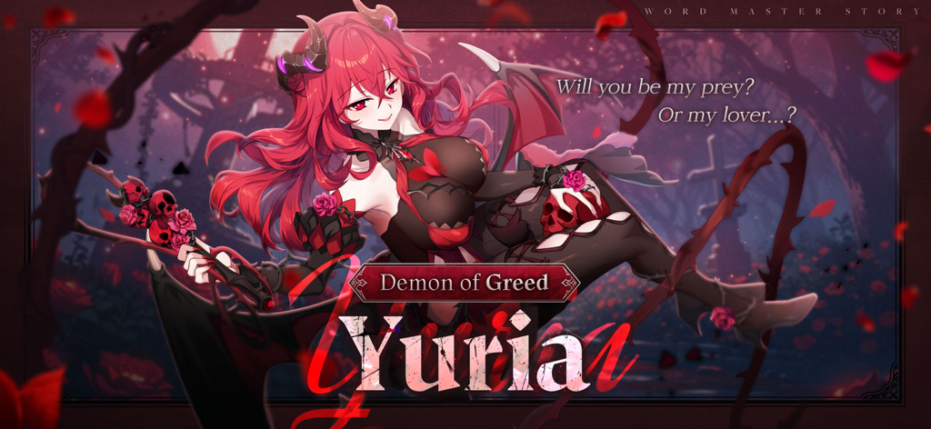 Anime character Yuria the Demon of Greed in Sword Master Story with red hair and wings