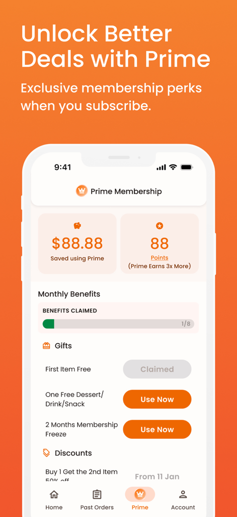ChefGenie (formerly InstaChef) - ChefGenie app Prime membership dashboard displaying user savings and available rewards