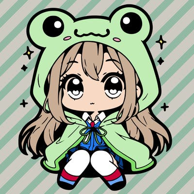 chibi girl with frog hoodie