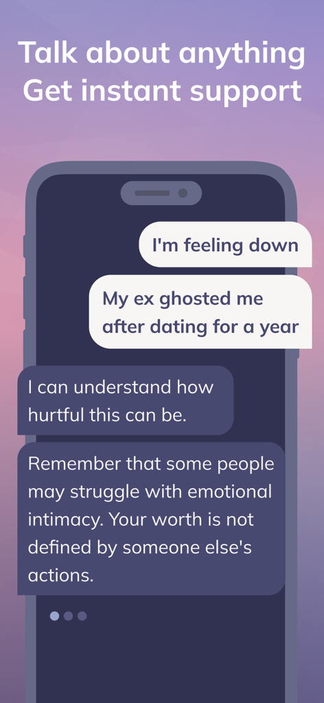 Youper: AI Mental Health - Una pantalla de smartphone que muestra a un asistente de salud mental con IA brindando apoyo emocional a través de una conversación de texto.