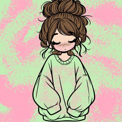 girl with baggy sweatshirt and messy bun