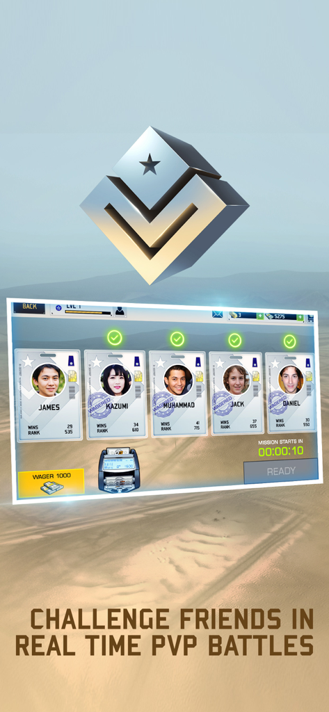 Drone : Shadow Strike 3 - Real time PVP battle lobby in Drone Shadow Strike 3 showing player profiles and ranks