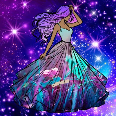 realistic woman with dress flowing in the wind