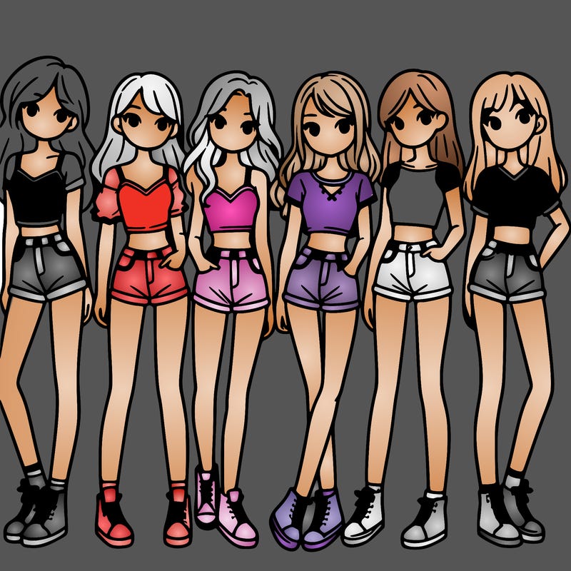 a group of girls wearing crop tops and shorts