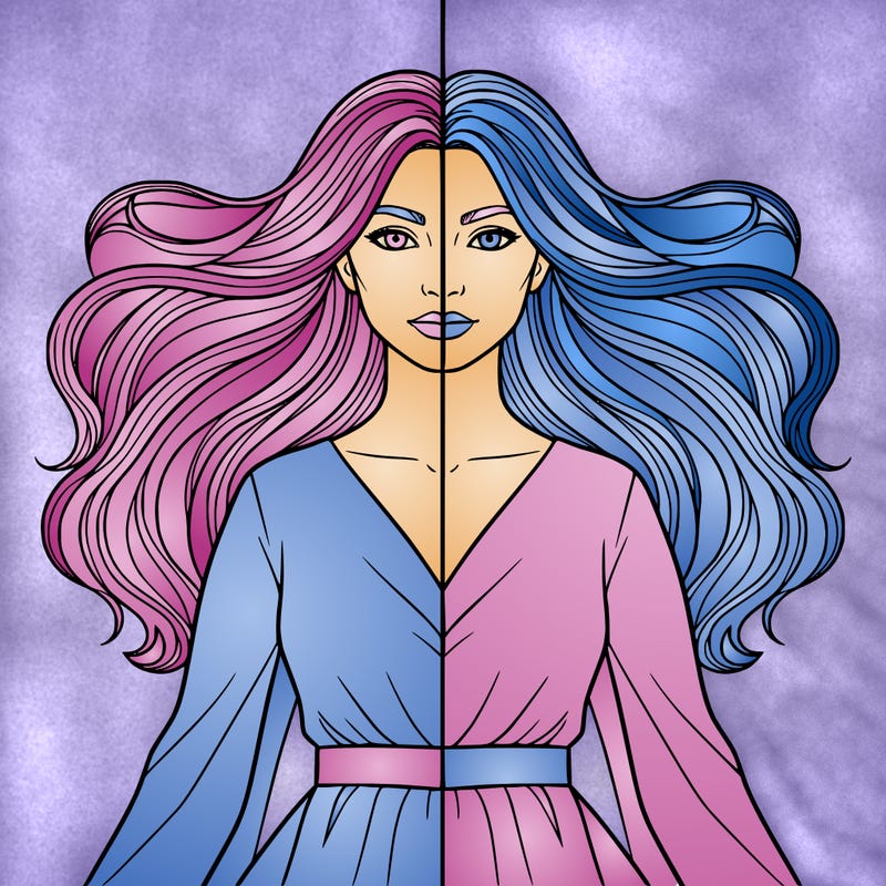 split image of a woman with long flowy hair