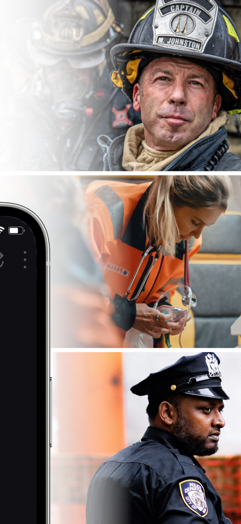 IamResponding (IaR) - Composite image of a firefighter paramedic and police officer representing the emergency responders who use the app