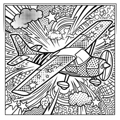 Get ready for an exciting coloring experience with this dynamic light aircraft! Styled in vibrant Pop Art, this page features bold outlines and comic-book patterns, promising hours of creative fun.