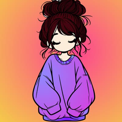 girl with baggy sweatshirt and messy bun