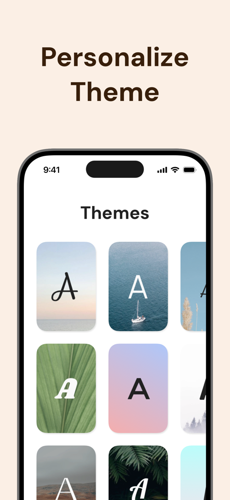 Word of The Day Widget - Voca - A menu showing various aesthetic background themes and font styles for customizing the word of the day widget