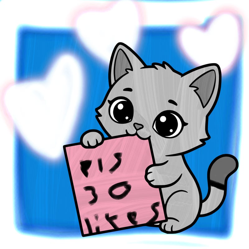 a small cat with a blank sheet of paper in its hand. the cat is sooooooo cute!