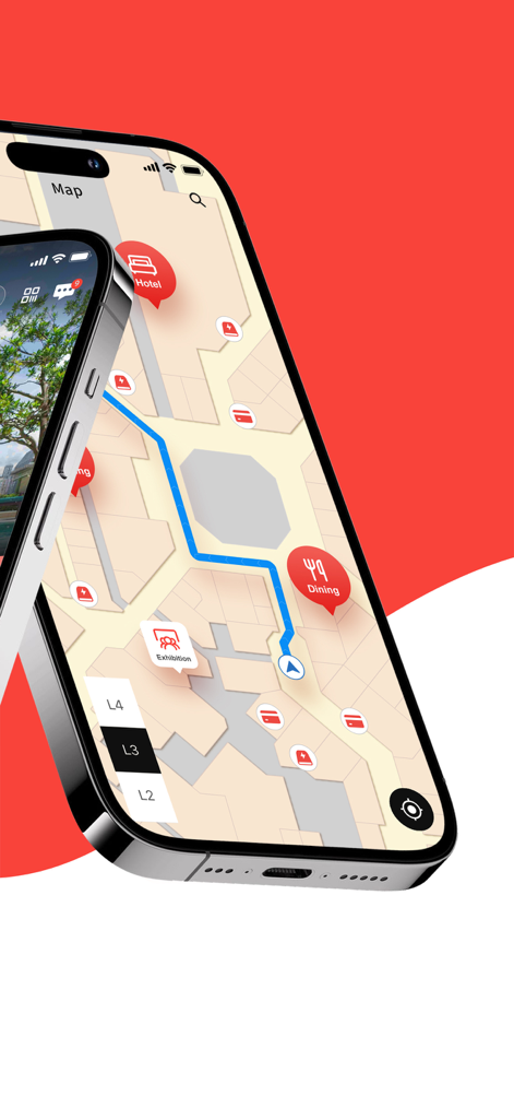 Sands Lifestyle - Sands Lifestyleアプリ内のインタラクティブ3Dマップ。ホテル、ダイニング、展示エリアへのナビゲーションが表示されています。