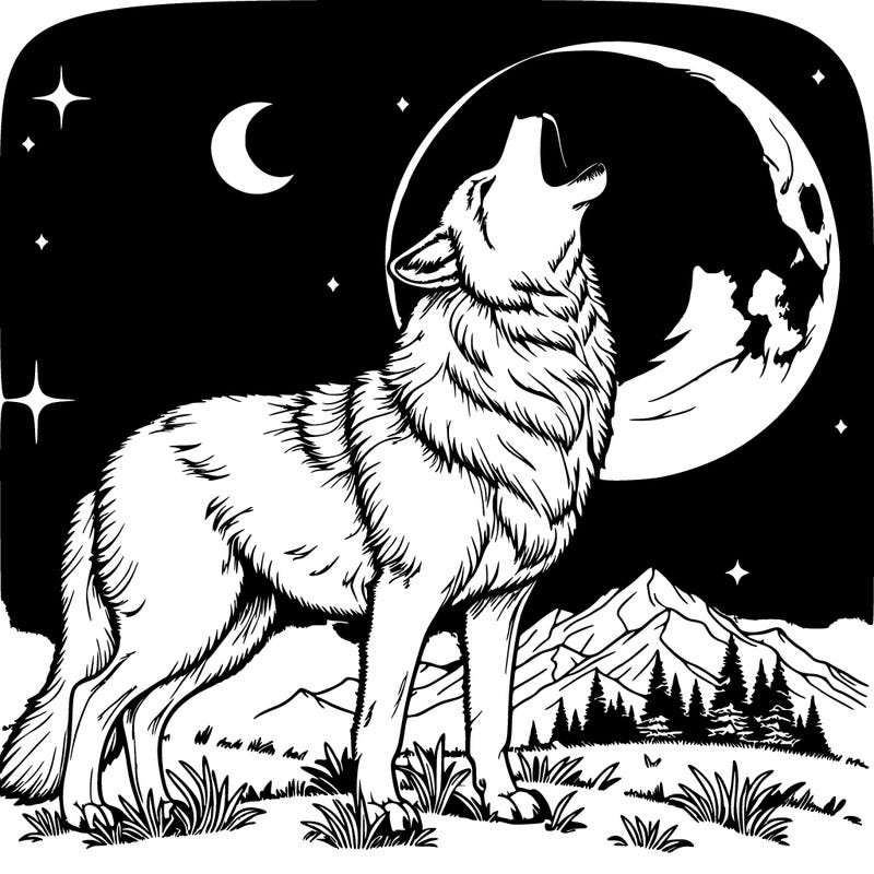 realistic wolf howling at the moon