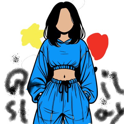 realistic girl faceless with baggy pants and a crop top