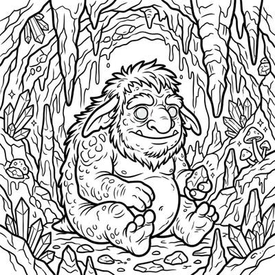 Step into a magical underground world with this delightful cave troll coloring page. Its bold lines and intricate details make it perfect for seniors seeking a calming and engaging creative activity.