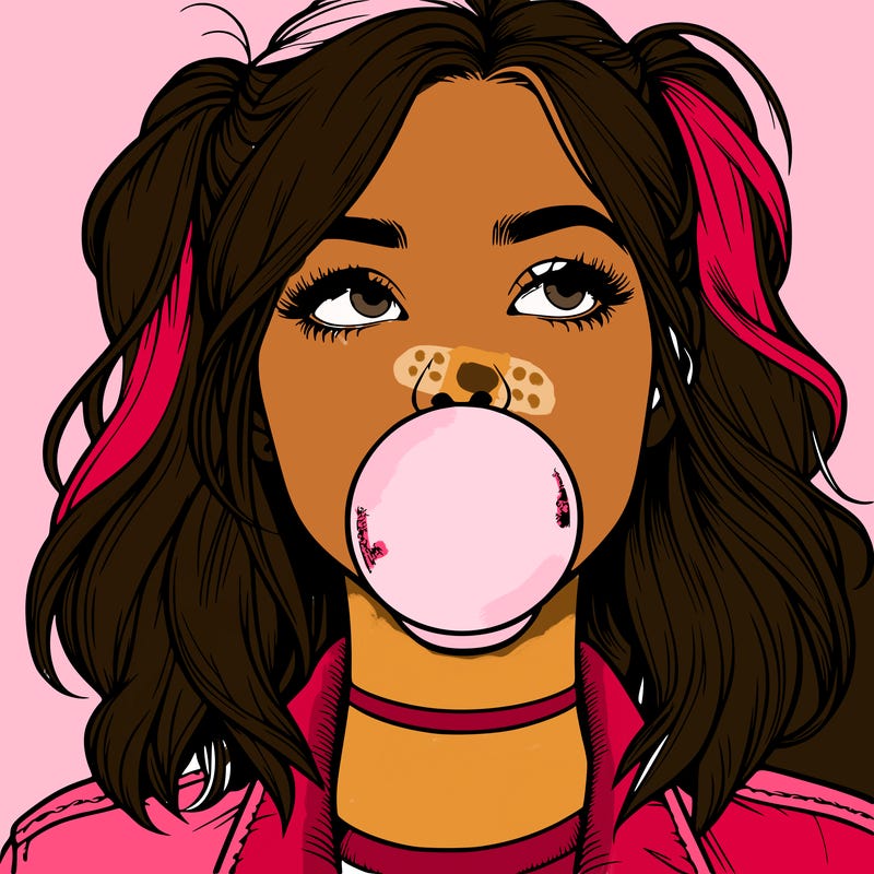 realististic girl blowing bubble -gum