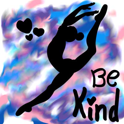 gymnast doing a leap in a leotard with a bent back leg