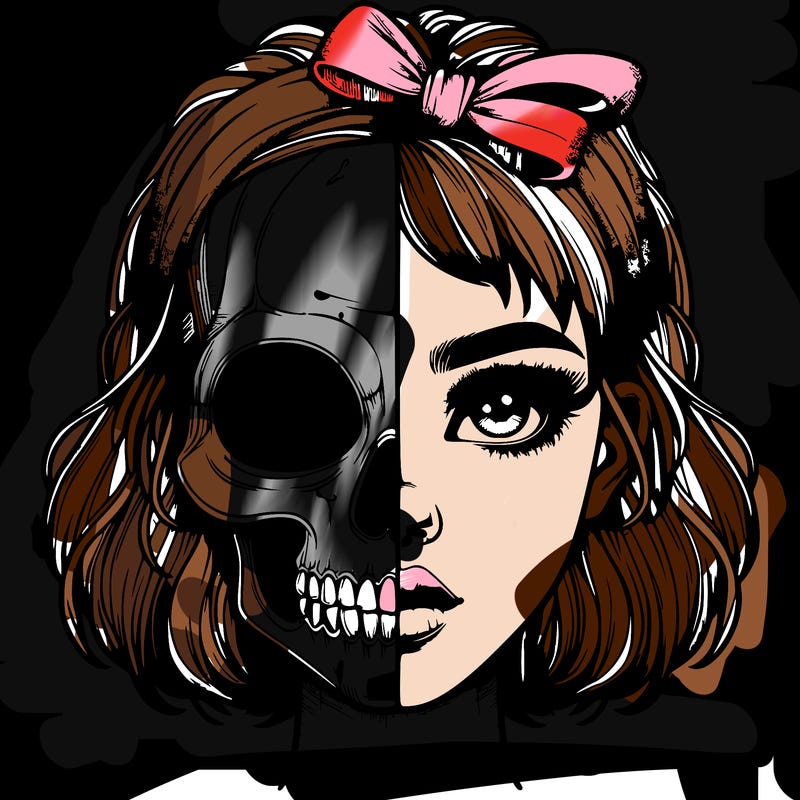 realistic girl with half skull mask