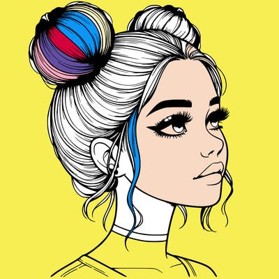 realistic girl with buns on the top of her head