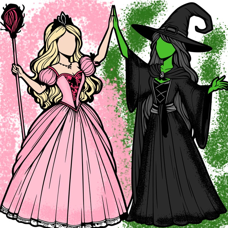 detailed realistic split of a princess and a witch
