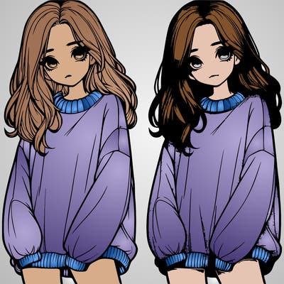 realistic girl with baggy sweater