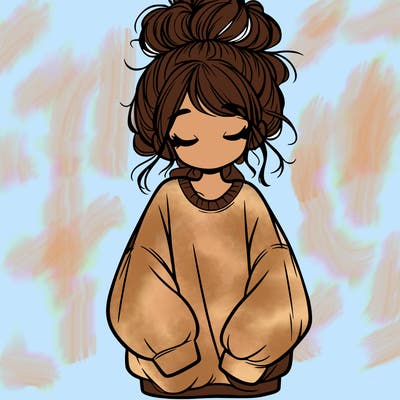 girl with baggy sweatshirt and messy bun