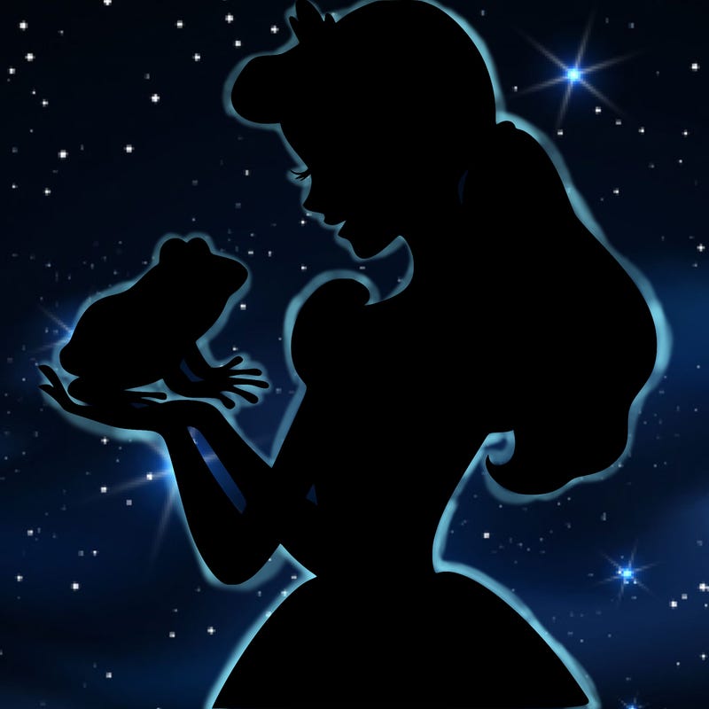 a shadow of a princess holding a frog realistic