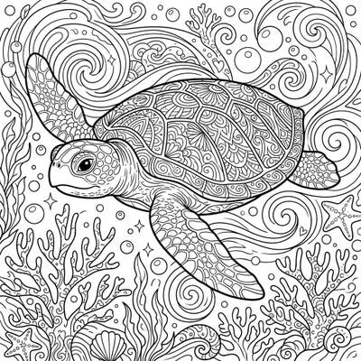Immerse yourself in the calming depths of the ocean with this beautiful Flatback Sea Turtle coloring page, designed especially for adults. Its intricate patterns and rich marine details offer a perfect escape for mindfulness and creative expression.