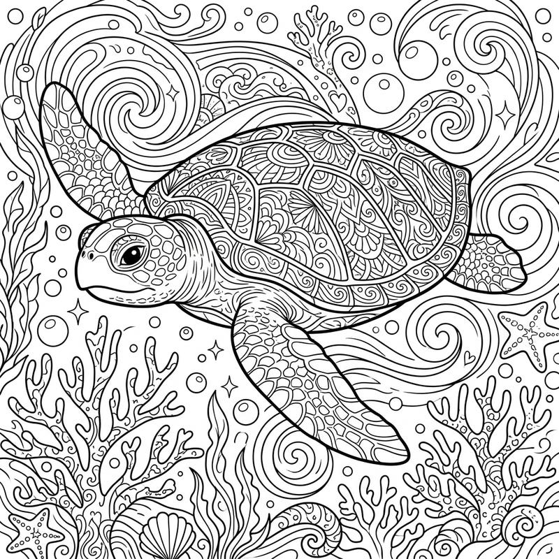 Immerse yourself in the calming depths of the ocean with this beautiful Flatback Sea Turtle coloring page, designed especially for adults. Its intricate patterns and rich marine details offer a perfect escape for mindfulness and creative expression.